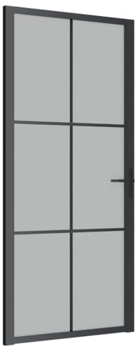 vidaXL Innentür Modernes Design Glastür Komplettset Zimmertür Tür Drehtür Wohnungstür mit Montagezubehör 93x201,5cm Schwarz Mattglas Aluminium