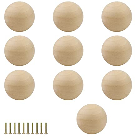 TIANLIN 10 piezas Tiradores para Cajones, Tiradores de Muebles de Bolas de Madera, Pomos de Armario con Tornillos, Superficie Lisa, para Armario y Cajones