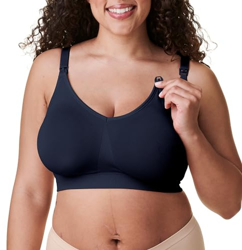 Bravado Designs Body Silk sömlös amnings-BH för amning, trådlös moderskaps-BH, Marinblått Xsp, L More