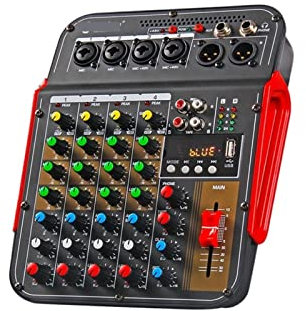 LERORA DJ-Equipment für die Party 6 Kanal -Audio -Mixer DJ Conoler mit 48 -V -Phantom, Bluetooth, USB Um die Wiedergabe aufzunehmen, for Live -Spiele, Online -Unterricht