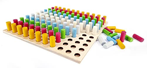 Hess Holzspielzeug 14976 - Farbensteckspiel aus Holz mit 121 bunten Steckern und 6 Steckvorlagen, handgefertigt, für Kinder ab 3 Jahren