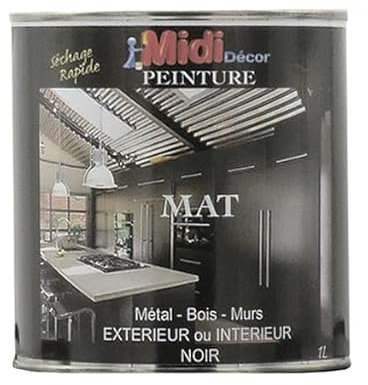 Midi Decor - Pintura acrílica negra para metal, madera, mampostería y hormigón para exteriores e interiores, secado rápido, 1 L, 12 m²