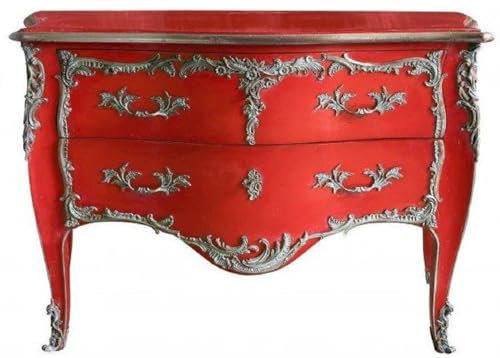 Casa Padrino cómoda Barroco con 2 cajones Rojo Antiguo/Plata - Cómoda de Madera Maciza Hecha a Mano en Estilo Barroco - Muebles barrocos Hechos a Mano - Noble y Magnífico