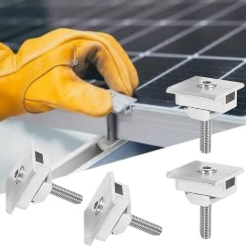 Jadeshay Soporte Placas Solares, 4 Piezas Abrazaderas Centrales Aleación de Aluminio,Soporte de Montaje de Panel Solar 35 mm Soporte fijación de Panel Solar,para Caravanas,RV,Paneles fotovoltaicos