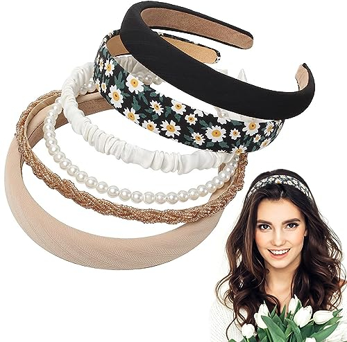 Kryzalite® 6 Stirnbänder für Damen, verschiedene Modelle, Gänseblümchen-Stil, einfarbig, Perlen-Stil, Wertet Ihren Look auf, Rutschfest, Süß und Vielseitiger Haarschmuck