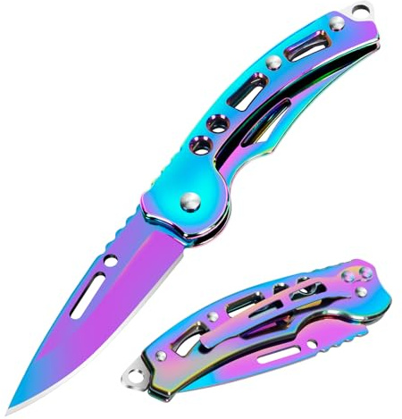 YiMai Navaja Plegable, 2 Piezas Pequeño Navaja de Bolsillo EDC con Llavero para Acampar, Pesca, Picnic, Cortar fruta (Color degradad)