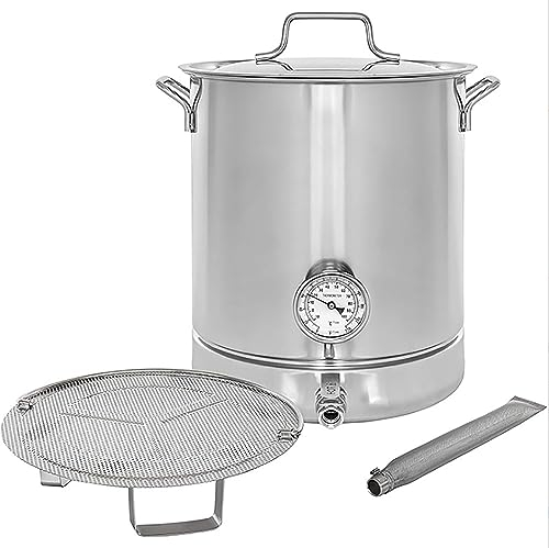 McbeAn Maischekessel, 30-Liter-Bierbraugerät Mit Manometer, 304 Verdickter Edelstahl, Filternetz Und Thermometer, Für Zu Hause