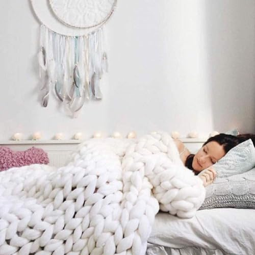 Grobstrick Decke, Super Dick Gemütlich Warm Chenille-Decke, Handgefertigt Wolle Gestrickte Decke Bettüberwurf, Mode Sofadecke Yoga Matte Teppich Wohnkultur Geschenk (Color : Blue, Size : 100 * 100cm)