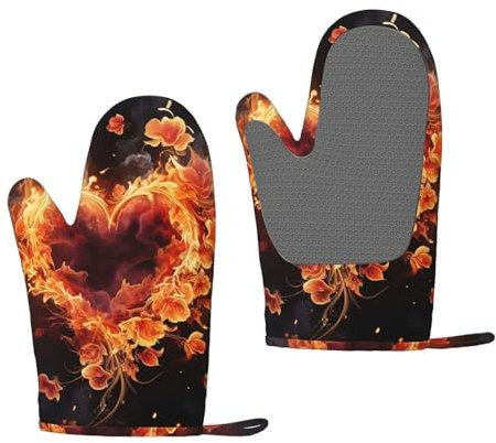 Fiori E Cuore Del Fuoco, Guanti da forno in silicone Guanti da cucina antiscivolo, Guanti da forno resistenti al calore Un paio
