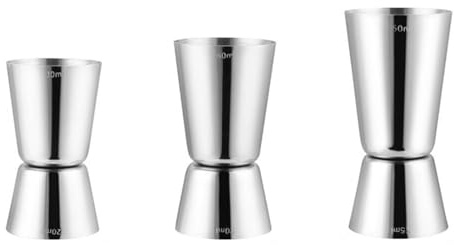 Jarsense Lot de 3 tasses à mesurer à cocktail en acier inoxydable, 20/30/40/50 ml double doseur avec graduation, pour bar, fête, vin, cocktail
