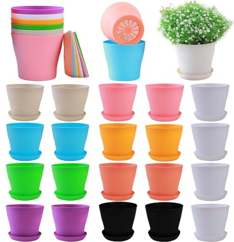 Confezione da 20 vasi per piante grasse, cactus, erbe, viola africano, piccoli vasi in plastica con fori di drenaggio, 17,8 cm