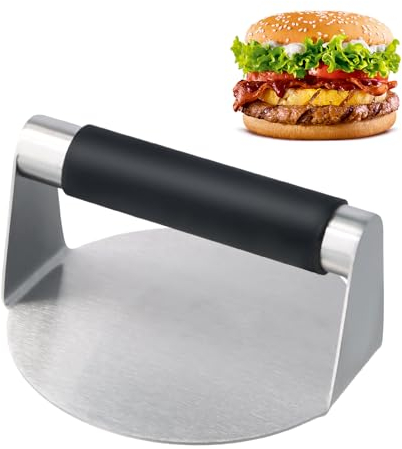 Elitecran Presse Hamburger en 304 Acier Inoxydable, 5,5 Pouces Presse à Smash Burger Ronde Professionnelle, Presse Steak Haché Antiadhésif Presse à Viande pour Paninis Pain Plat Griller Sandwich