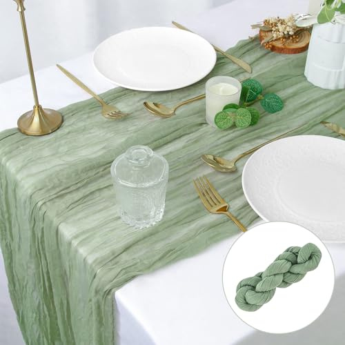 Tischläufer Lang Weich Grün 90 cm x 300 cm Gaze-Stoff rustikal Boho Hochzeit Brautparty Geburtstagsfeier Kuchen Tischdeko