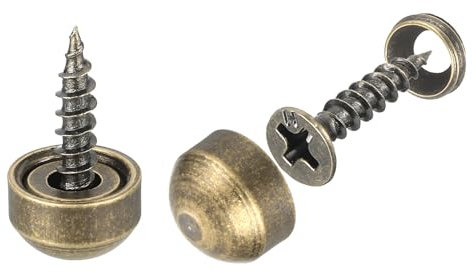 sourcing map 30Pcs Brass Decorative Screws with Caps, 9mm Mirror Screws Cover Self-Tapping Screws for Furniture Fixing, Bronze