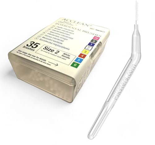 DE Healthcare Products – Piksters (35 Stück), wiederverwendbare Interdentalbürsten, 9 mm lang, Draht-Ø 0,52 mm, Größe 2, zylindrisch, weiß