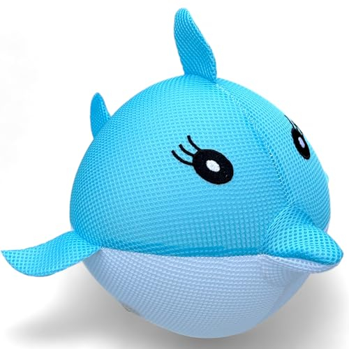 MIJOMA Fröhlicher Wasserball Fisch, Stoffbezug, Springball Ø23cm, Robuster Polyester, Langlebiges Wasserspielzeug für Spiele an Land & Wasser, Familienfreundlich (Türkis-Weiß)