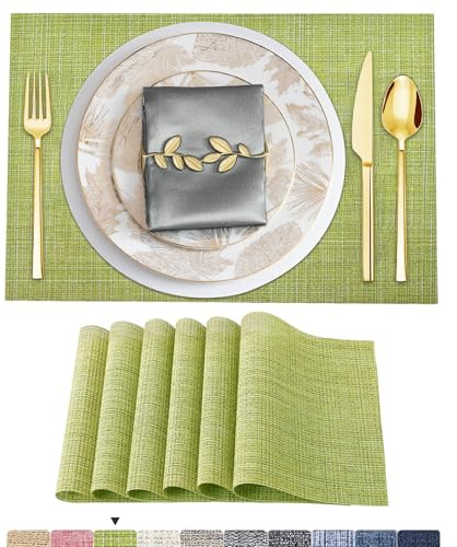 ARTAND Tovagliette Americane Lavabili Set di 8 Colazione Sottopiatti Plastica Intrecciato Tovaglietta Personalizzate - Set di 8, 02 Verde