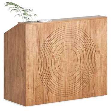 LITTLE TREE 47-Inch Reception Desk with Counter, Oak Front Desk Reception Room Table, Retail Counter for Checkout, Modern Welcome Desk for Lobby, Office, Beauty Salon