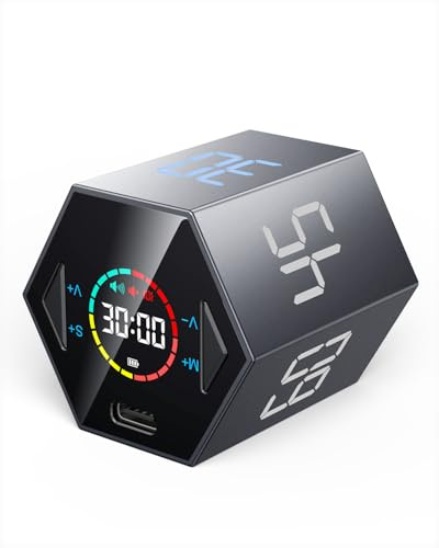 Ticktime T6 Pomodoro Timer pour Étude, Travail, Tâches, TDAH, Cuisine | Pomodoro Timer, Flip 5/15/25/30/45/60 min Countdown, Minuteur & Chrono, 3 Options Rappel, Écran Clair, Flip Pause & Reprise