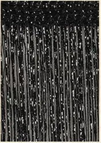 Cortina Cuentas Cortina de hilo con flecos brillantes y borlas brillantes de 40 cm con línea plateada, panel divisor de ventana, mosquitera for puerta colgante Cortina De Cuentas De Cristal(Black)