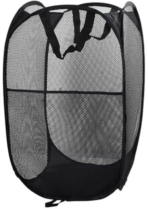 Dokeno Panier à Linge Pliable Pop Up en Maille Filet avec Manipuler, Grand Sac à Linge Noir en Filet pour Dortoir de Voyage Familial (Noir)
