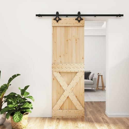 prissent Porta Scorrevole con Set Hardware 70x210 cm Legno Massello Pino Porte Scorrevoli Da Interno Porte Elegante Porta Scorrevole Legno Design Salvaspazio Binario Di Scorrimento 200 cm