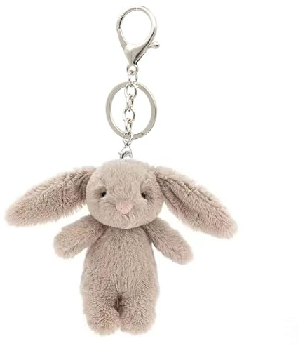 Miokkley Cute Bunny Plush Keychain for Backpack, 3.5 Inch Mini Rabbit Keychain Purse Charm Pendant Gift for Women (Gray Pink)