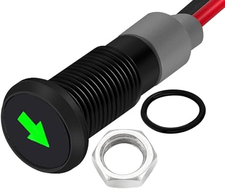 RUNCCI-YUN 8mm 12V 24V Waterproof LED Metal Indicator Light,LED Warning Light Panel Mount Indicator Power Indicator Dash Light, for Car Truck Boat(Green(Single Arrow)