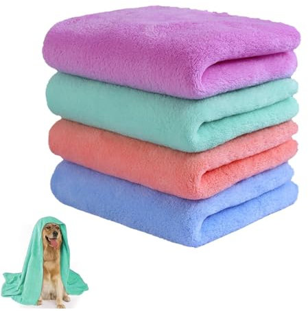 Ensemble de Serviettes Chien Super Absorbantes – 4 Pièces | Textiles et Accessoires pour Chiens | Essuie-Pattes pour Chien | Lave Pattes pour Chien | Nettoyeur Pattes pour Chien