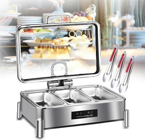AFLEPCBRQ 9L Electric Chafing Dish Buffet Heater with 1/2/3-grid | Large Capacity Food Warming Pot | Stainless Steel Pot Thickened Combination Structure | Easy To Clean (with 3 Food Clip),3-grid