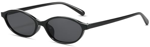 LOJUDI Lunettes de soleil rétro ovales pour femme - CatEye Vantage - Petites lunettes étroites ovales pour femme - Protection UV, noir/noir, m