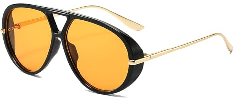 YAMEIZE Oversized Pilot Sunglasses for Women Men Round 70s Retro Double Bridge Vintage Large Big Frame Punk Sun Glasses UV400