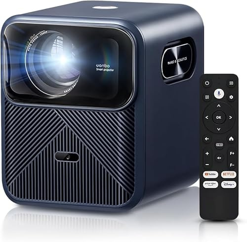Wanbo Mozart 1 Pro Home Theater Projector for Bedroom, Outdoor & Indoor Home Cinema Speakers - Smart WiFi Projector with Auto Focus, Keystone, Google TV & Netflix - Wireless Streaming & Bluetooth