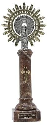 Genérico Figura Virgen del Pilar - Columna de Alabastro con Corona de Metal - Virgen del Pilar Color Marrón (22 Centímetros)