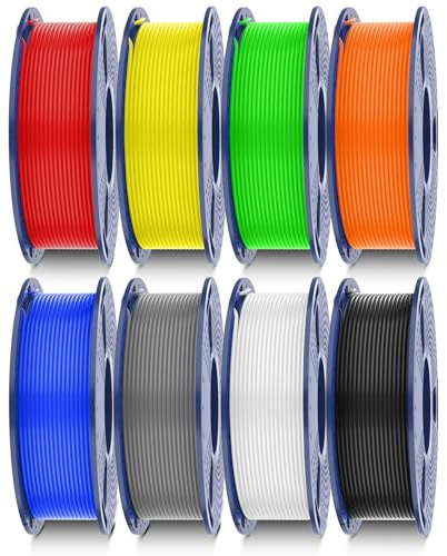 SUNLU PETG Filament Pacchetto, Durata e Flessibilità Insuperabili, Filamento per Stampa 3D, 250G per Bobina, 8 Rotoli, Nero+Bianco+Grigio+Rosso+Blu Klein+Giallo+Verde+Arancione Sole