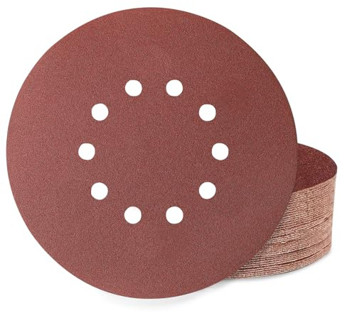 Huopueit 40 Stück Schleifpapier 225mm Klett, 10 Loch 225mm Schleifscheiben Körnung 120 für Langhalsschleifer Trockenbauschleifer Deckenschleifer und Schleifgiraffe