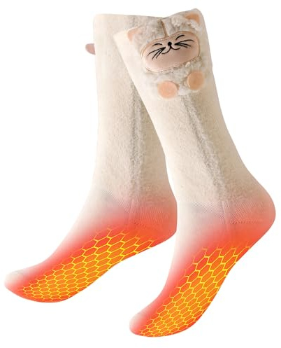 Calcetines calefactables para mujer – Lindos calcetines eléctricos con tecnología de calefacción mejorada y batería de 4000 mAh, 3 niveles de calor para el hogar, la relajación y la vida cotidiana (no