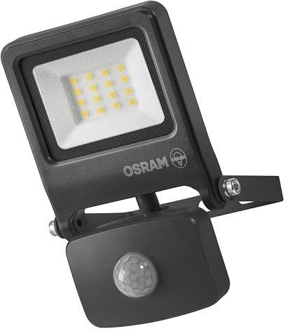 OSRAM ENDURA FLOOD PC 10W LED-strålkastare med sensor, 3000K varmvit, 1000 lumen, IP44-rörelsedetektor för strålkastare, skymningssensor 2–1000 lux
