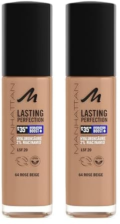 Manhattan Lasting Perfection 35 HR Make-up, ultra-langanhaltendes Flüssig-Make-up, Fb. 64, Rose Beige (Packung mit 2)