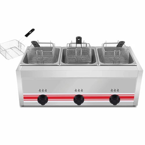 Friggitrice commerciale a doppio serbatoio, grande capacità, friggitrice a gas da 10 l/20 l/30 l, con cestelli in acciaio inox, per ristoranti e cucina domestica, cucina multifunzione (30 L)