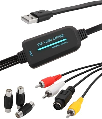VHS to Digital Converter, USB 2.0 Video Capture Card Device RCA to USB Audio Video Converter VHS to Digital from VHS Mini DV with 3 RCA Couple for Tape Player Camcorder Camera PC TV