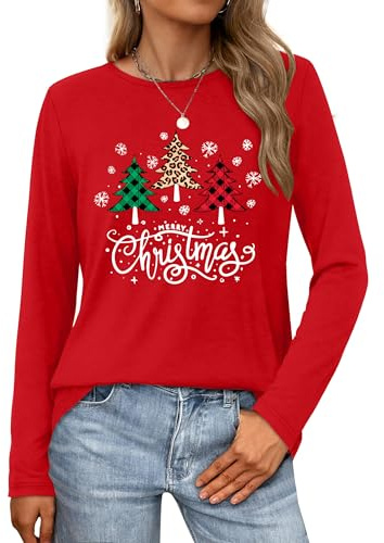 VVNTY Christmas Long Sleeve Shirt for Women Merry Christmas Shirts Casual Xmas Graphic Blouse