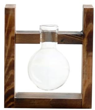 BESPORTBLE Wooden Rack Glass Vase Ball-shaped Hydroponic Container with Stand for Tulips Roses and Green Plants Heat-resistant Decorative Flower Pot for Home Office Desktop Art Display