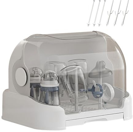Aufbewahrung für sterilisierte Babyflaschen, staubdichtes Abtropfgestell für Babyflaschen mit abnehmbarer Abtropfschale, Babyflaschenbox mit Deckel, Gestell für Kleinkinderflaschen und