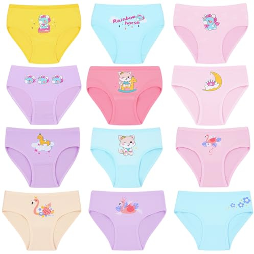 AYBUY 12 st barntrosor små flickor blandade trosor mjuka bomullsunderkläder för småbarn 2–10 år, Material: Polyester, XL (8-10 ans)