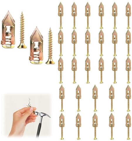 60 Pcs Self Drilling Drywall Anchors Screws Hammer Drive Anchor Drywall Self Drilling Anchor Screws Kit Easy Application No Drill or Holes in Wall for Plaster Board Wall Fixing 30 Anchors + 30 Screws