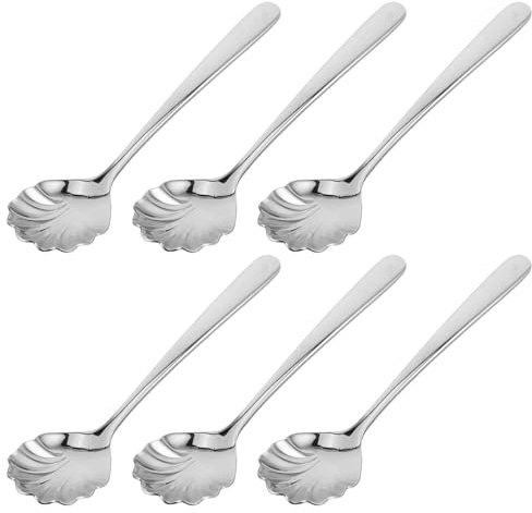 TOYZFRIENDY 6pcs Shell Shaped Stainless Steel Coffee Spoons Sugar Tea Dessert Serving Spoons for Hotels Cafes Multifunctional Ice Cream Pudding Yogurt Stirrers Vintage Design