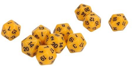 Aoresac Dadi a 20 Facce, Set di Dadi Poliedrici da 10 Pezzi Leggeri per Giochi da Tavolo, Amanti dei Giochi, Feste e Altro con Fantastici Regali di Natale per Bambini (Gialla)