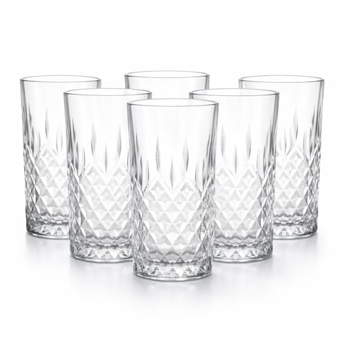 DMA-Z Longdrinkgläser 356 ml – 6er Set – Kristallklar mit Diamantstruktur – Cocktailgläser für Gin Tonic, Mojito, Wasser – Spülmaschinengeeignet