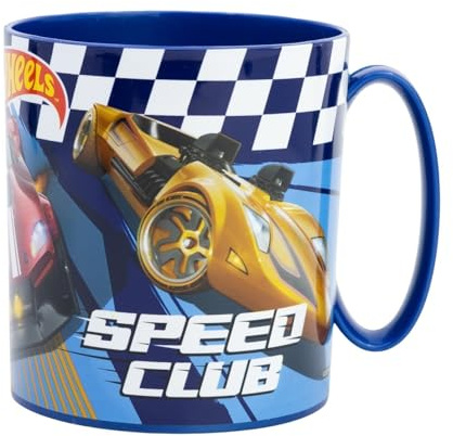 SRV Hub Hot Wheels Plastic Cup with Handle 390ML, BPA Free Microwave Safe Mug for Girls, Dishwasher Safe Reusable Drinking Mug for Home School Travel